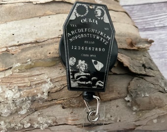 Ouija board  Badge reel - custom badge reel- Halloween badge holder- badge reel- retractable badge reel- beaded badge reel- gifts