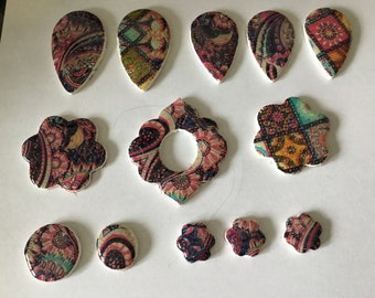 Cabochons - assorted sizes-embroidery cabochons- artisan cabochons -clay pendants -crafts- jewelry making-pendants  jewelry