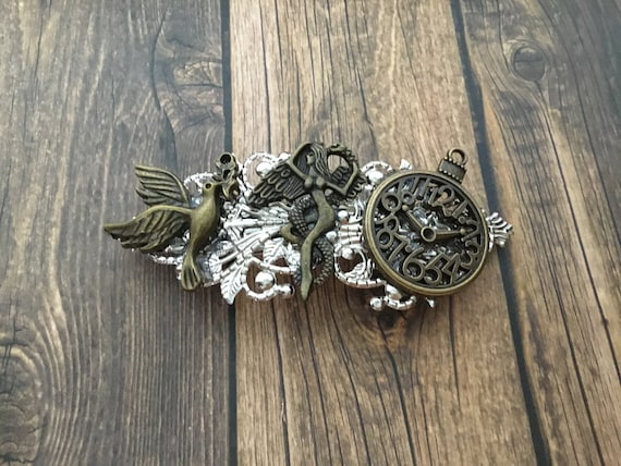 Brass Goddess Barrette Antiqued Silver Floral Goddess Barrette, Antiqued Brass  main image 2