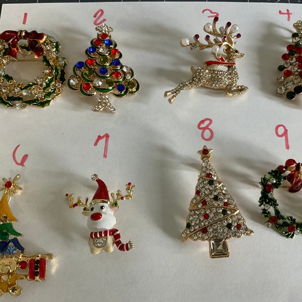 Christmas brooch/Pins vintage Christmas brooches / rhinestone Christmas brooch /holiday brooch/Christmas gift/  gifts