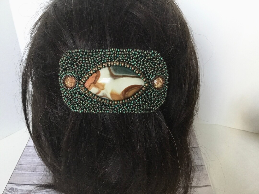 Barrette à Cheveux Ovale élégante En Nacre Et Strass – Vert, Marque Claw Me Up