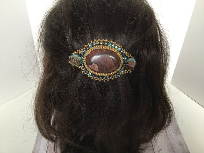 Barrette blue Brown Barrette Agate Barrette Hair Clip Etsy