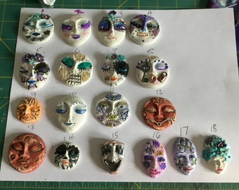 Face Cabochons, painted faces, polymer clay faces, for spirit dolls, faces for doll making, faces for bead embroidery, handmade faces