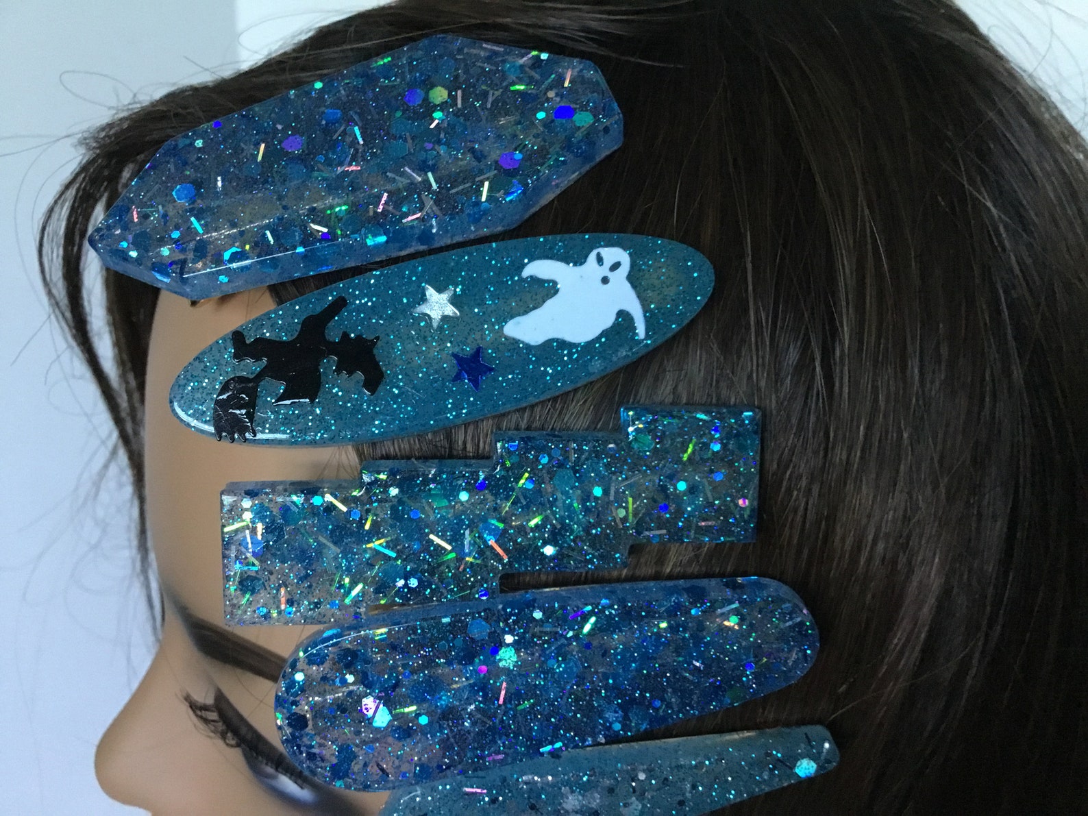 Hair Barrettes / Halloween Blue Hair Clips/ Resin Etsy