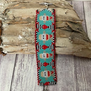 Peyote cuff bracelet, sock monkey peyote  bracelet, peyote stitched bracelet, handmade bracelet,peyote bracelet, multi color peyote bracelet