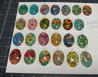 Floral Glass Cabochons: Vibrant Colors, 30x40mm Oval Pendants