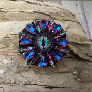 Crystal All Seeing Eye Brooch: Handmade Faux Leather Pin