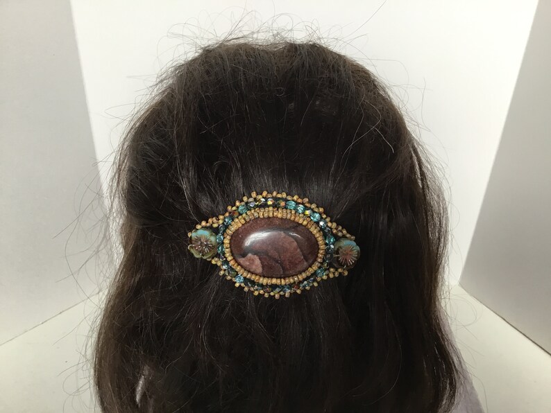 Barrette blue Brown Barrette Agate Barrette Hair Clip Etsy