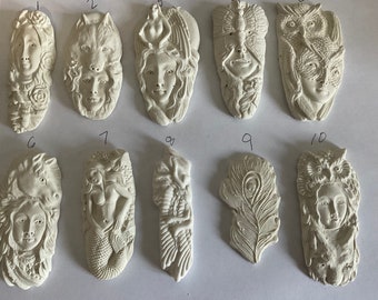 Unpainted polymer clay faces -embroidery cabochons- have fun painting your own pendants -crafts- jewelry making-pendants  jewelry