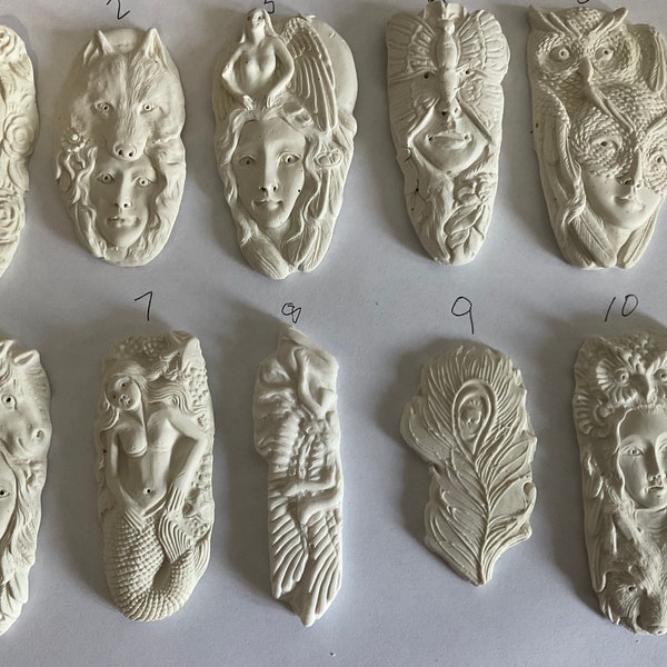 Unpainted polymer clay faces -embroidery cabochons- have fun painting your own pendants -crafts- jewelry making-pendants  jewelry