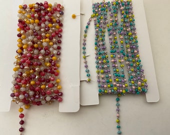 Faceted Crystal Bead Chain: Stainless Steel Gold Cable Chain, 20 inch