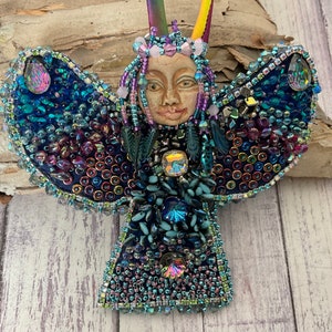 Angel ornament, beaded angel ornament, heirloom angel ornament,spirit doll angel, Crystal angel wall hanging, Christmas tree angel ornament,