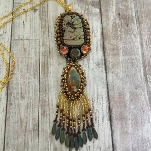 Beaded necklace-polychrome jasper stone-Jade  necklace-boho necklace-bead embroidered necklace- one of a kind necklace- gift