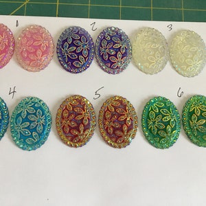 Resin Cabochons: 30x40mm Oval AB Embellishments - Set of 2