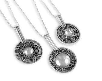 Silver Norwegian Filigree Freya's Shield Necklace, Nordic Goddess Pendant, Custom Scandinavian Design Jewelry Gift for Men or Women