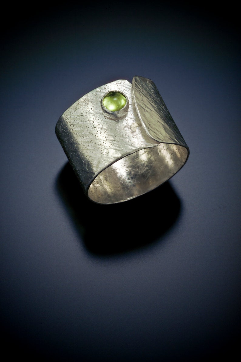 Scandinavian Minimalist Design Nordic Chic Ring Band for Him or Her Sterling Silver Custom Birch Leaf Ring with Gemstone