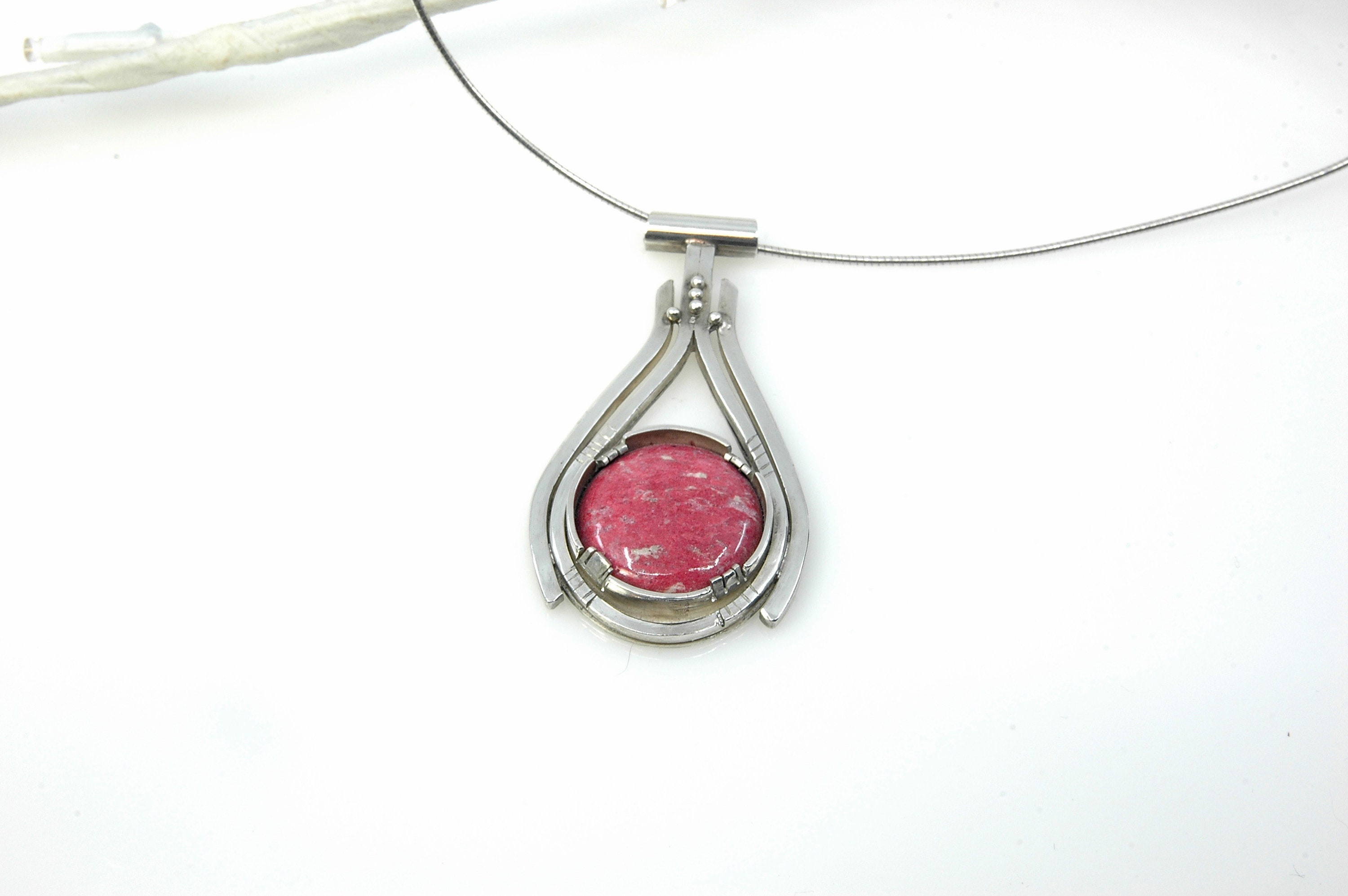 Sterling Silver and Norwegian Thulite Viking Necklace