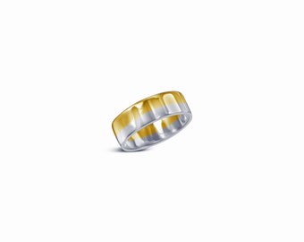 Custom Handmade Gold and Silver Wedding Band, Marriage of Metal Ring Band Gifts for Him and Her, Scandinavian Minimalist