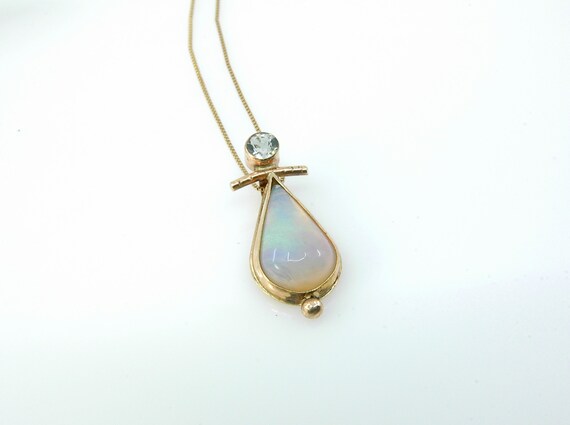 14k Gold Australian Opal and Aquamarine Necklace Nordic Fjord