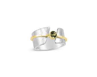 Sterling Silver, 18k Gold  and Gemstone Ring, Norse Mythology, Aasgard Bridge Ring, Scandinavian Jewelry Gift For Men or Women