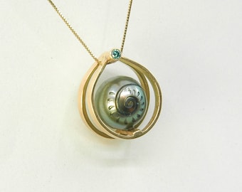 14k Gold and Tahitian Carved Pearl Necklace, Custom Pagan Tattoo Symbols Pendant, Handmade Jewelry Gift for Women