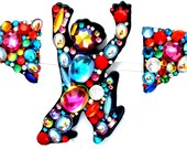 Schiffer Screamer Set Brooch Earrings Rivoli Crystal Figural