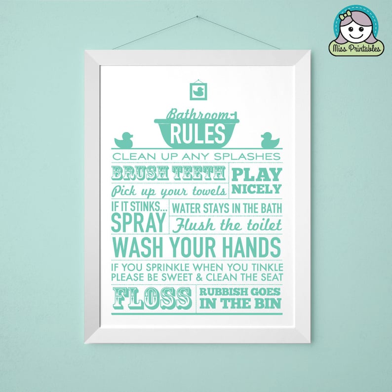 bathroom rules printable poster wall art etsy
