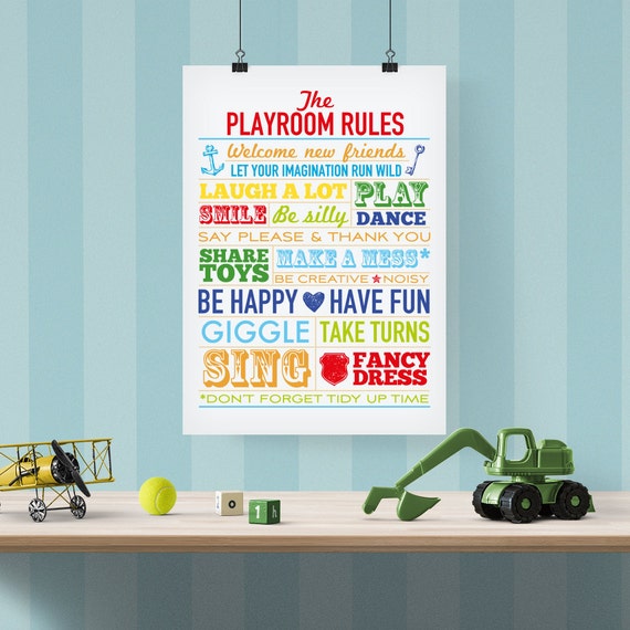 Playroom Rules printable poster multi-coloured, version 2. Instant download. Perfect for the children's room. LARGE 16x20 inches