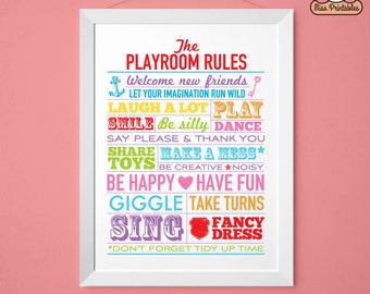 Playroom Rules Printable Poster Multi-coloured. Instant | Etsy