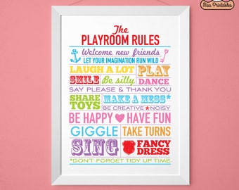 Playroom Rules printable poster multi-coloured. Instant download. Perfect for the children's room. MEDIUM 11x14 inches