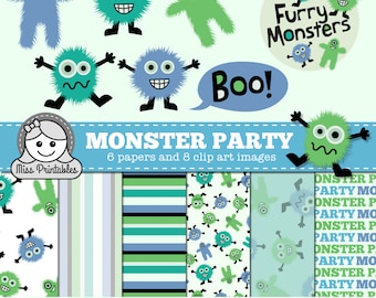 MONSTER PARTY digital paper pack printable, pattern designs for DIY craft & scrapbooking - instant download. 12" x 12" monster papers x6