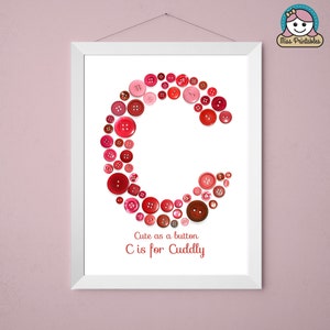 Monogram letter C printable cute button art C is for Cuddly Great for babies nurseries and children's bedrooms image 2