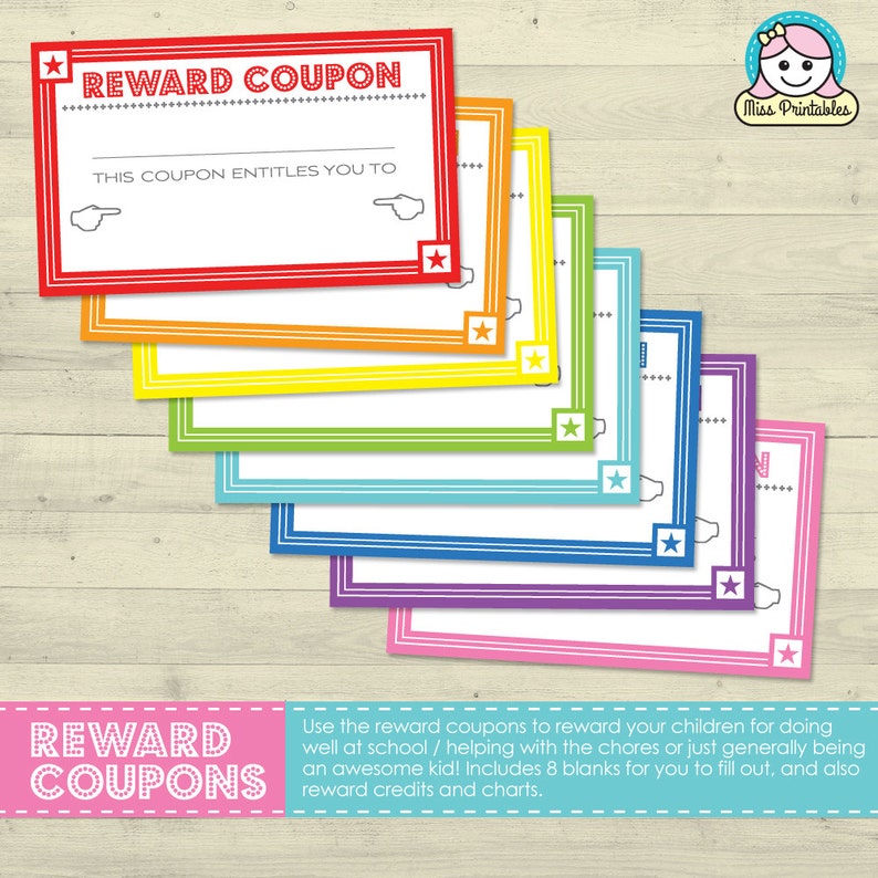 Children's reward coupons, reward credits and charts plus bonus SUMMER COUPON option image 2