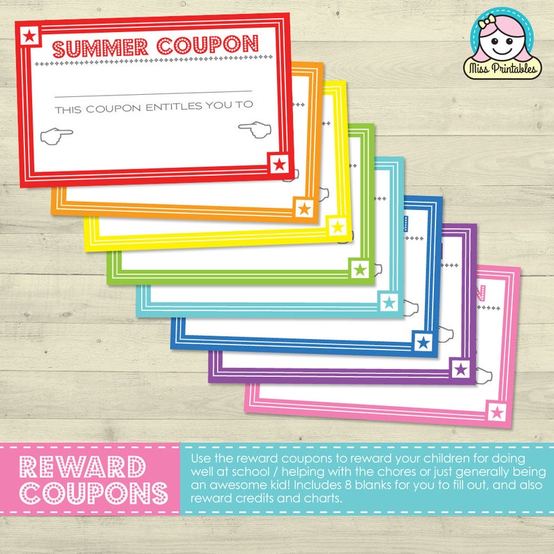 Children's reward coupons, reward credits and charts plus bonus SUMMER COUPON option image 6