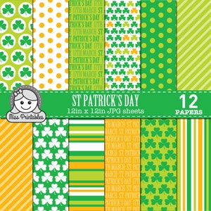 Saint Patrick&#39;s Day digital paper pack printable, pattern designs for DIY craft & scrapbooking - instant download. 12&quot; x 12&quot; St. Patricks