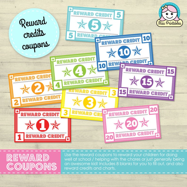 Children's reward coupons, reward credits and charts plus bonus SUMMER COUPON option image 3