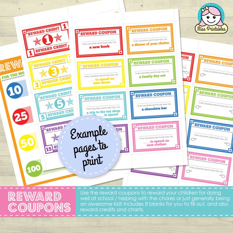 Children's reward coupons, reward credits and charts plus bonus SUMMER COUPON option image 5