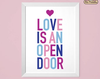 Frozen inspired - Love Is An Open Door - Child's bedroom printable typographic wall art. Instant download. Frozen theme colors. PDF and JPG