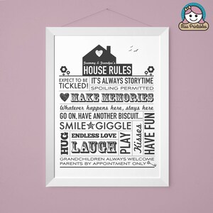 Grammy & Grandpa's House Rules printable poster in orange and charcoal. Instant download. 8x10 inches