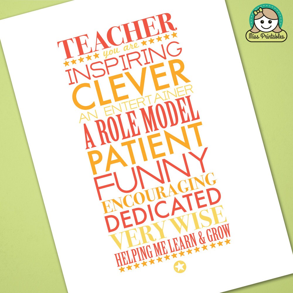 TEACHER YOU ARE... special teacher gift typographic words. | Etsy