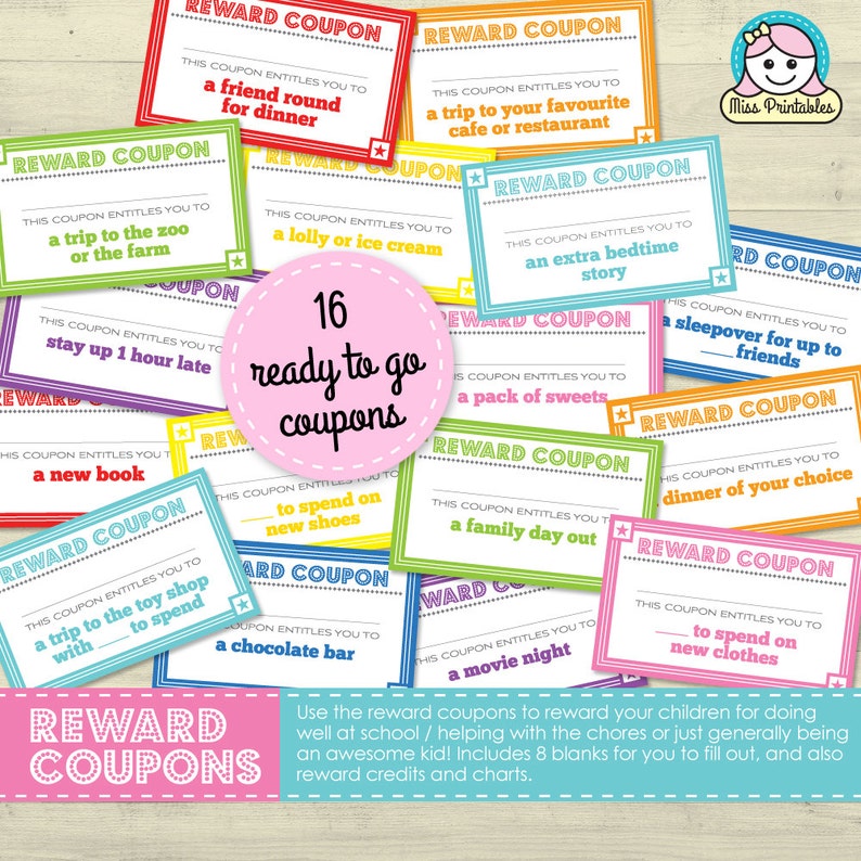 Children's reward coupons, reward credits and charts plus bonus SUMMER COUPON option image 1