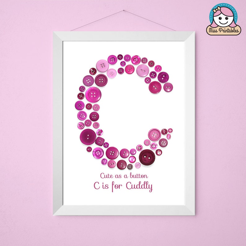 Monogram letter C printable cute button art C is for Cuddly Great for babies nurseries and children's bedrooms image 1