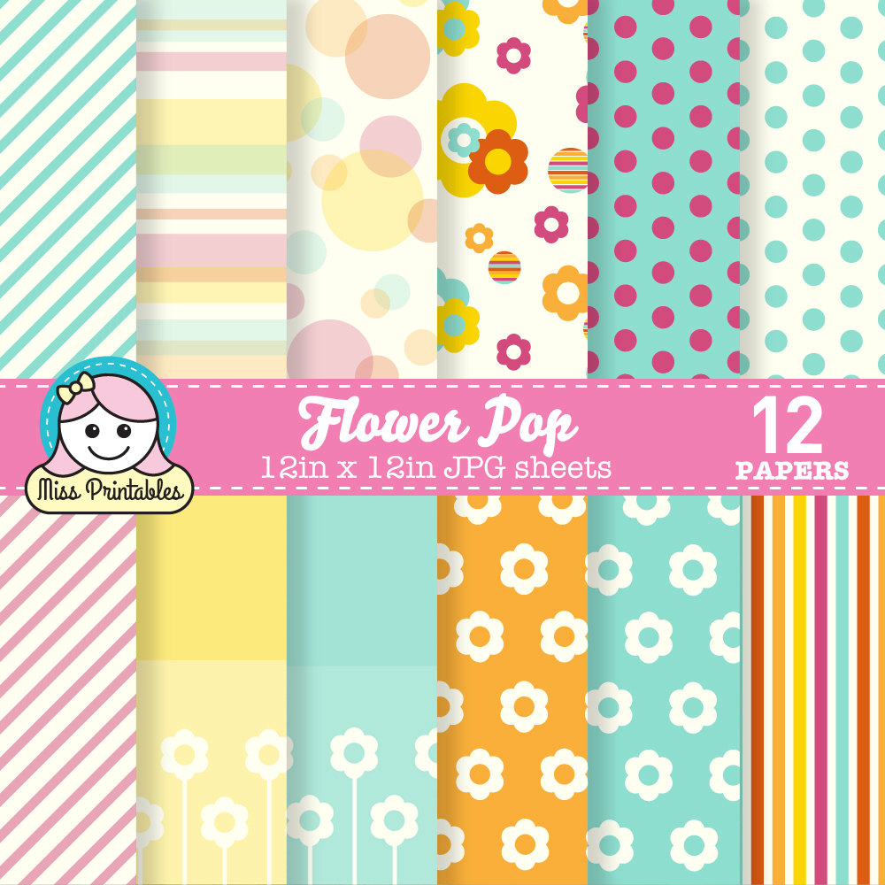Flower Pop Digital Paper Pack Printable, Pattern Designs for DIY Craft ...