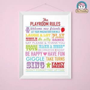 Playroom Rules printable poster multi-coloured. Instant download. Perfect for the children&#39;s room. Robot version.