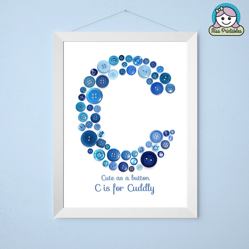 Monogram letter C printable cute button art C is for Cuddly Great for babies nurseries and children's bedrooms image 4