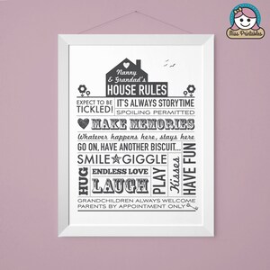 Nanny and Grandad's House Rules printable in grey. Perfect family gift for your loved ones.