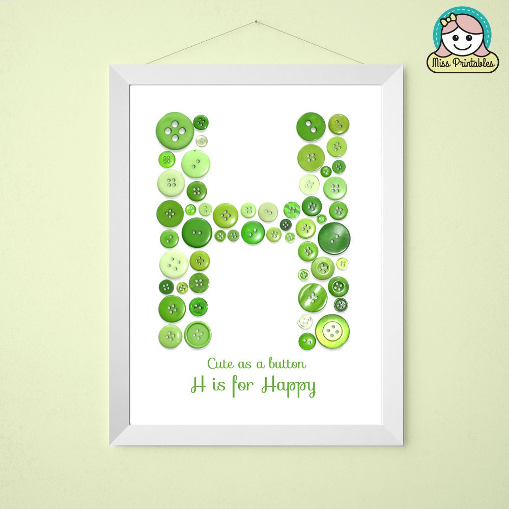 Letter H Printable Cute Button Art H is for Happy Great for Babies ...