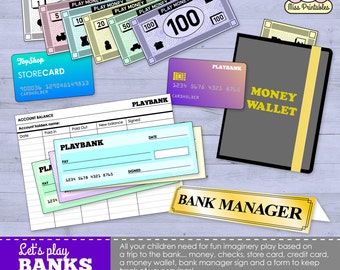 Printable bank set for children's pretend play