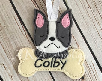 Personalizable Zoe Boston Terrier Ornament ITH Embroidery Design