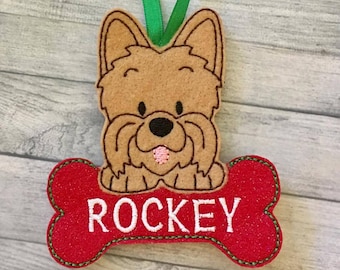 Personalizable Kelsey Yorkie Ornament ITH Embroidery Design
